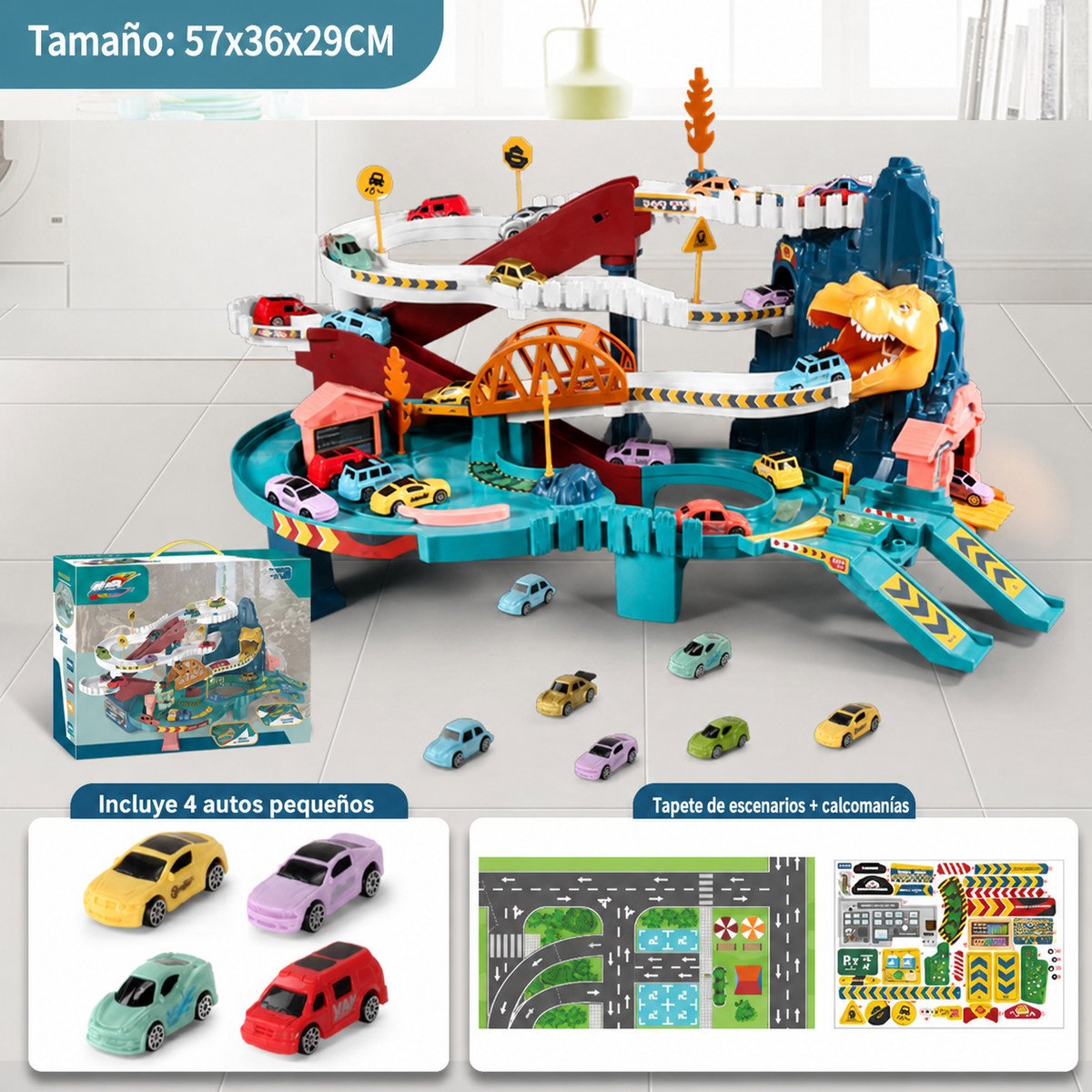 Pista de autos infantil Dinosaurio y Aventura – Set de juego