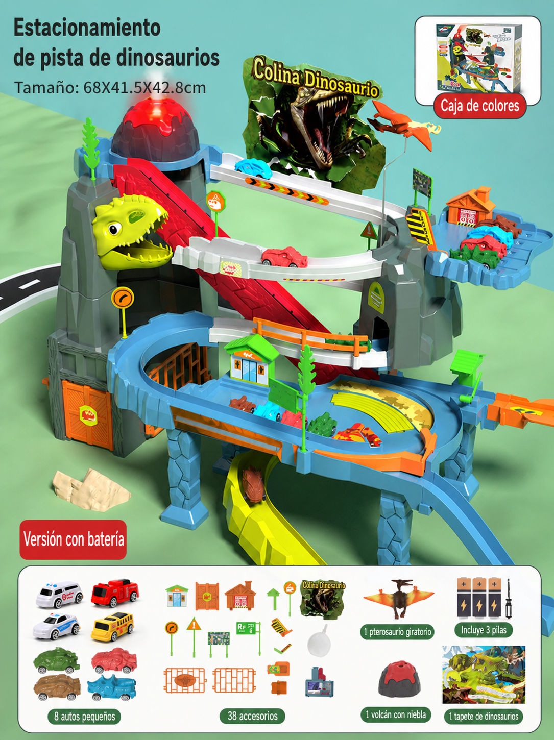 Pista de autos infantil Dinosaurio y Aventura – Set de juego