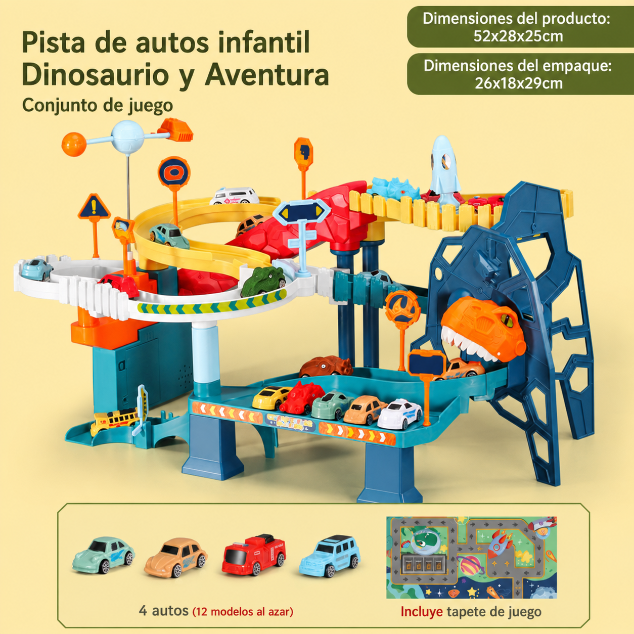 Pista de autos infantil Dinosaurio y Aventura – Set de juego