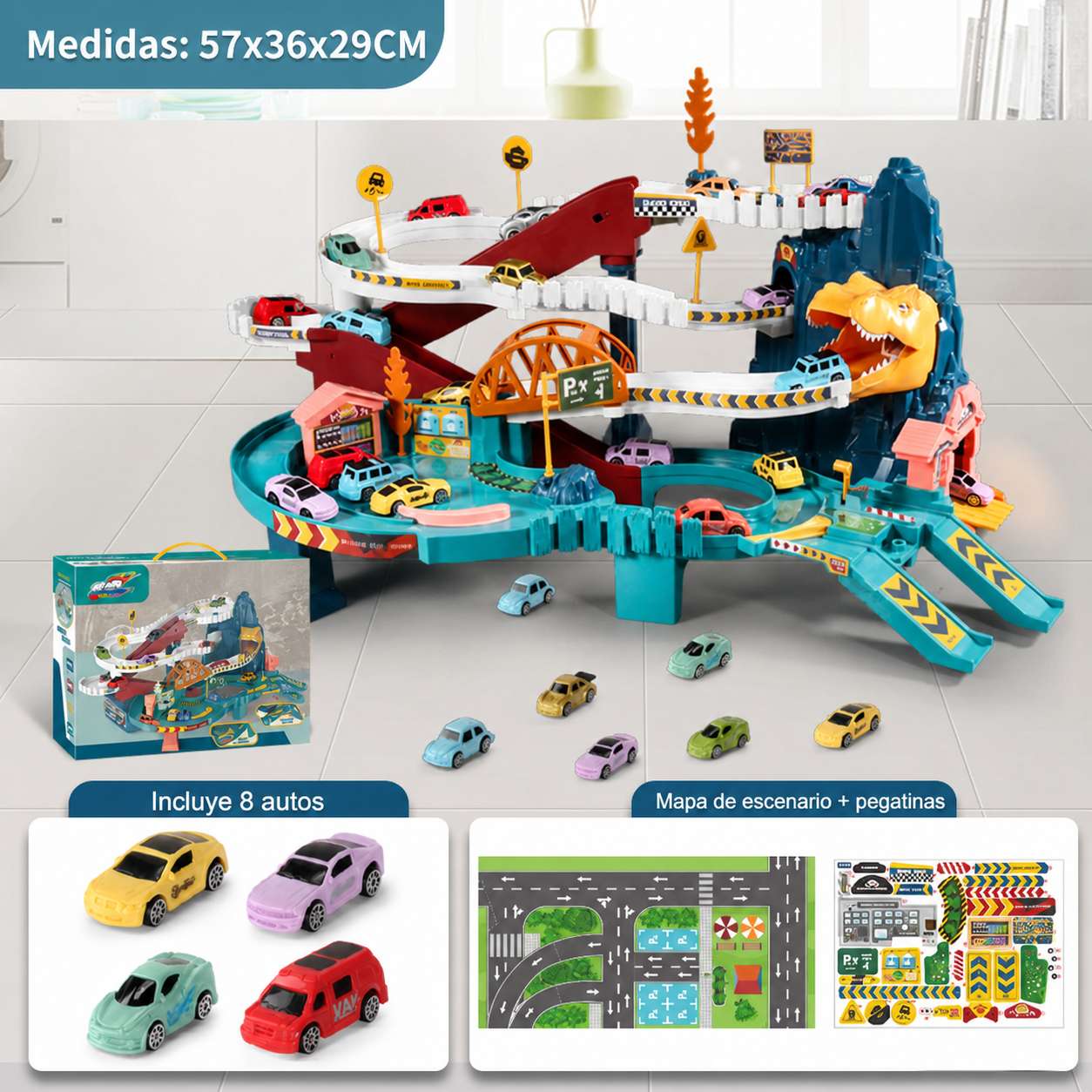 Pista de autos infantil Dinosaurio y Aventura – Set de juego