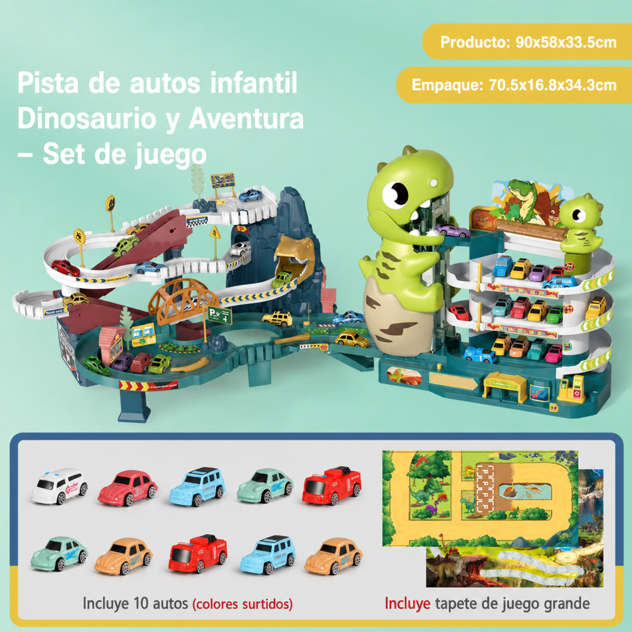 Pista de autos infantil Dinosaurio y Aventura – Set de juego