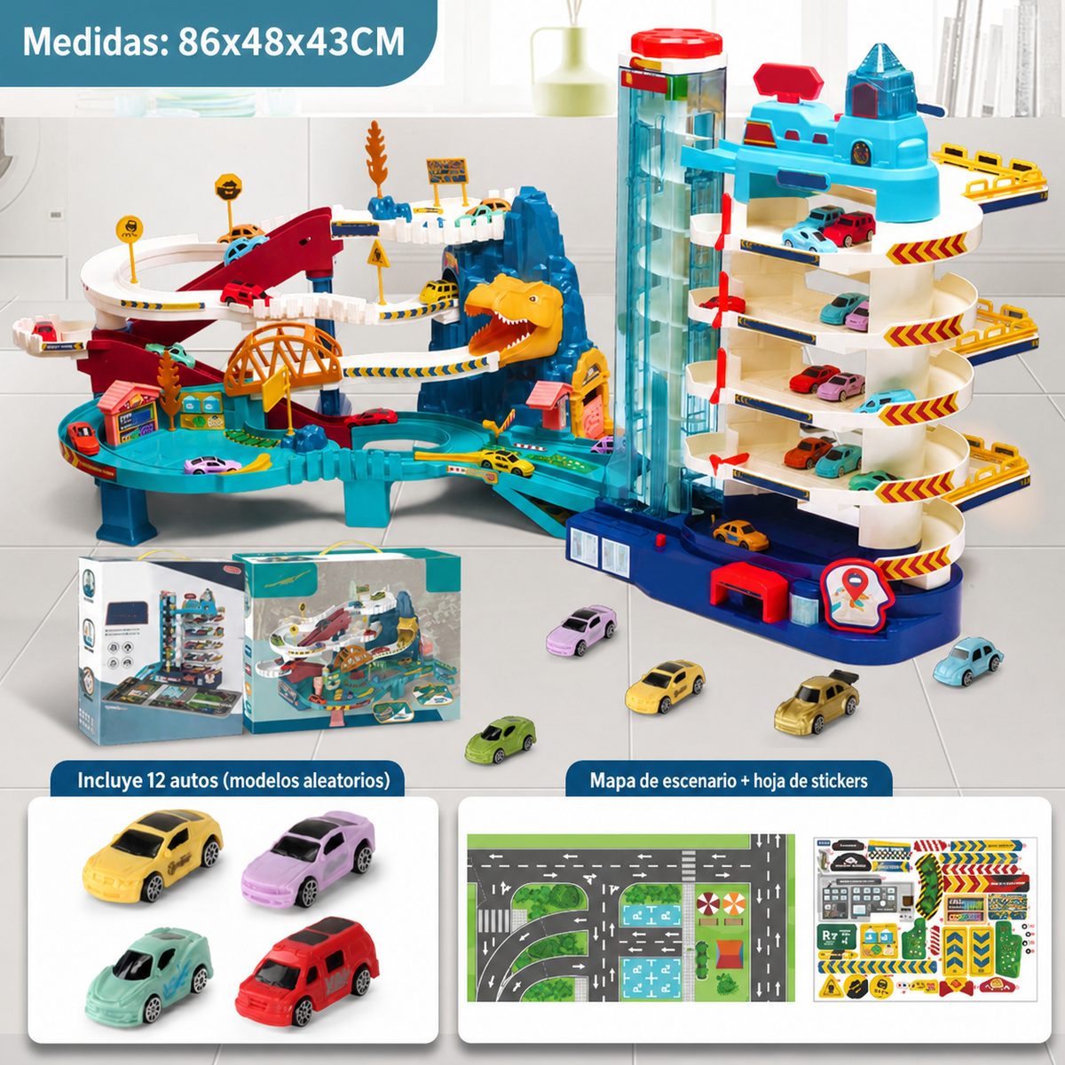 Pista de autos infantil Dinosaurio y Aventura – Set de juego
