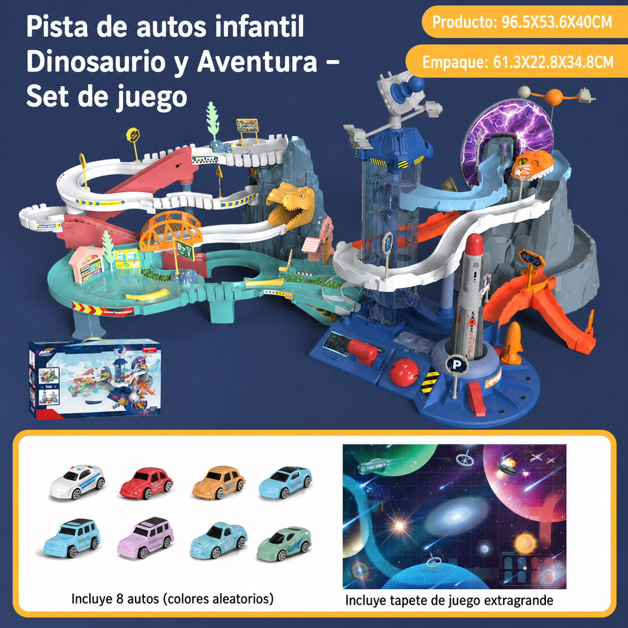 Pista de autos infantil Dinosaurio y Aventura – Set de juego