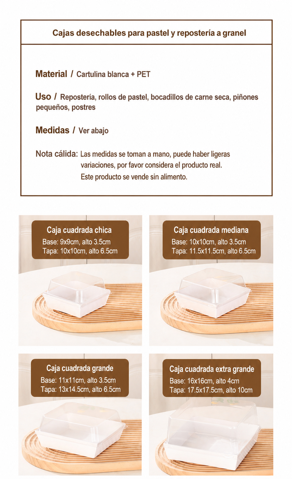 Cajas desechables para pastel y repostería a granel - 10