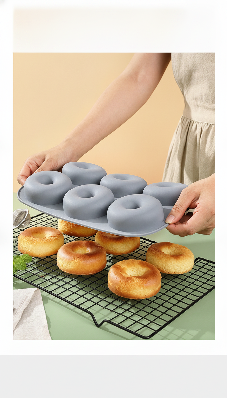 Molde de silicón para donas 6 cavidades antiadherente - 9