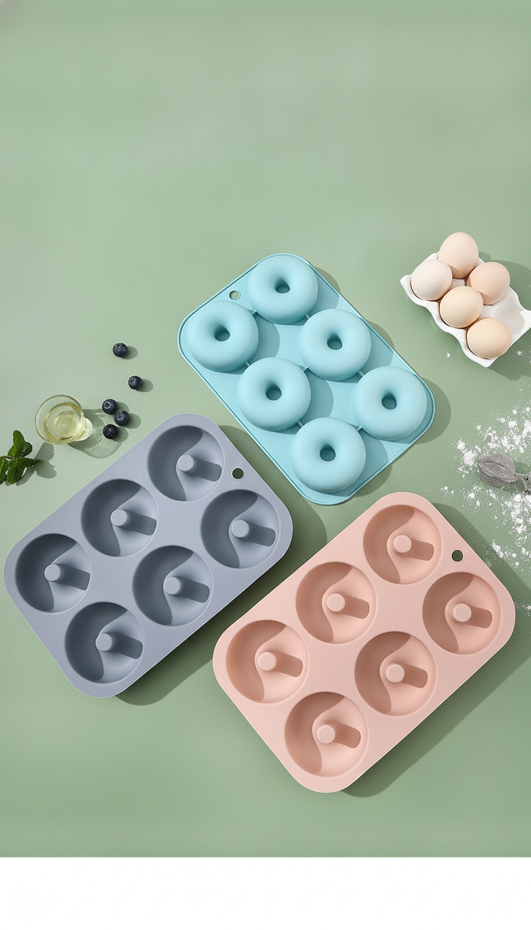 Molde de silicón para donas 6 cavidades antiadherente - 8