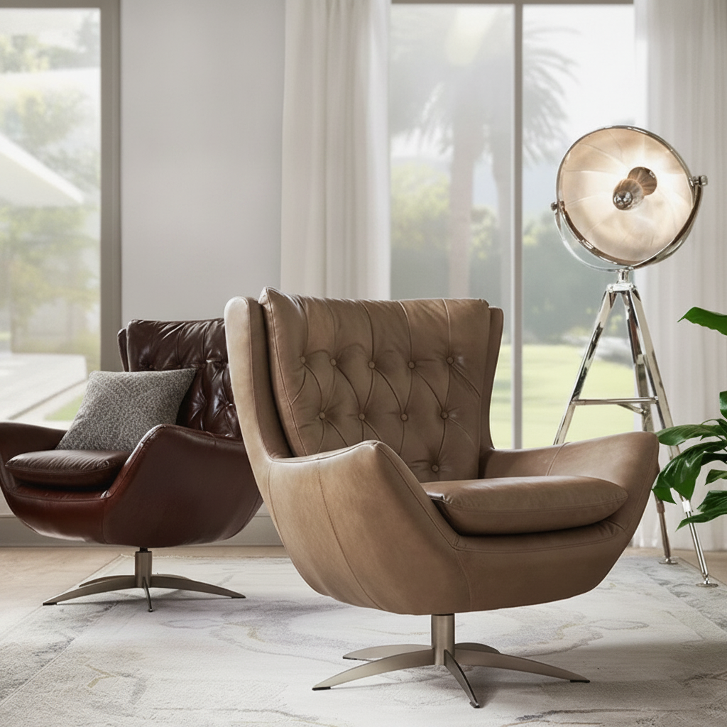 Sillón Tiger de piel genuina estilo americano - 1
