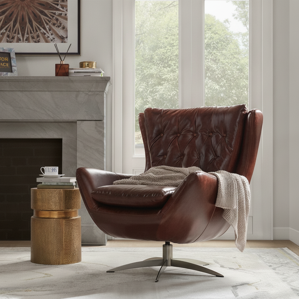 Sillón Tiger de piel genuina estilo americano - 3