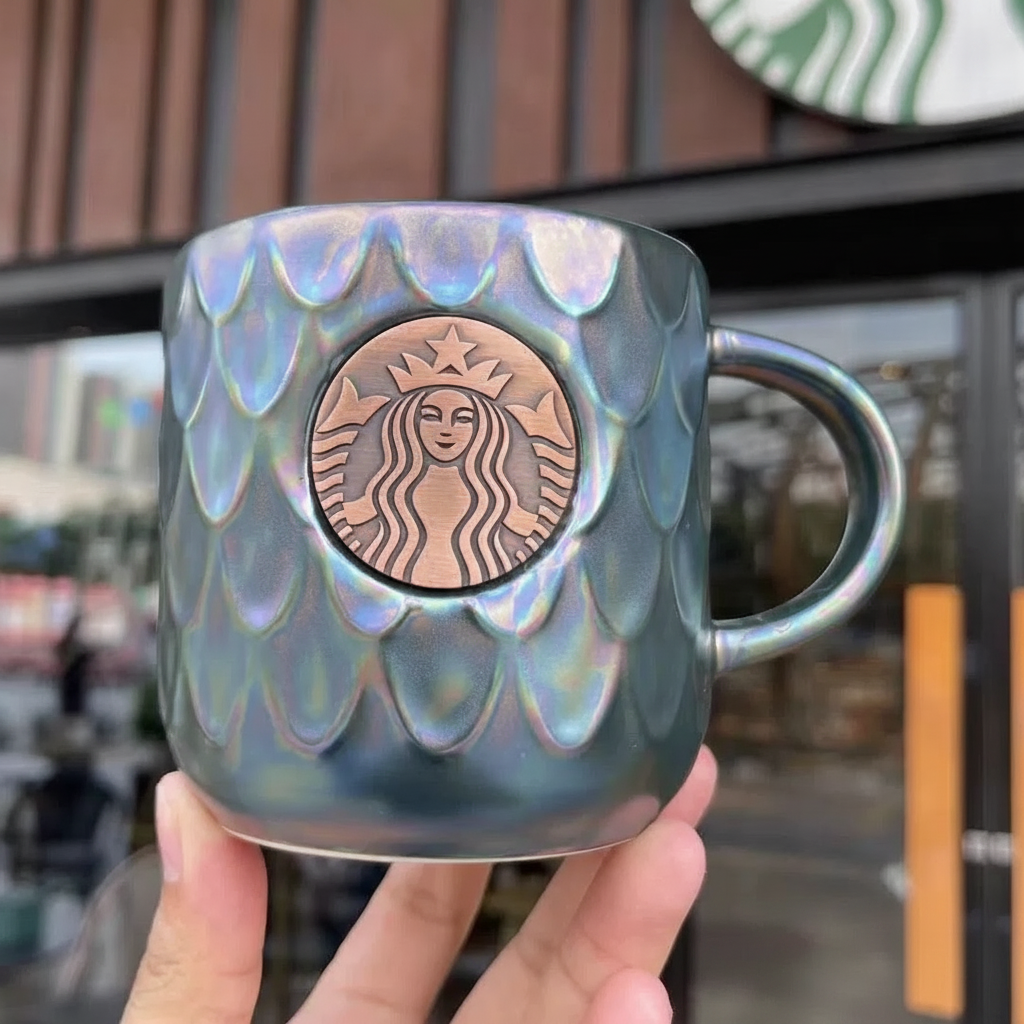Taza de cerámica con diseño ilustrado y acabado esmalte
