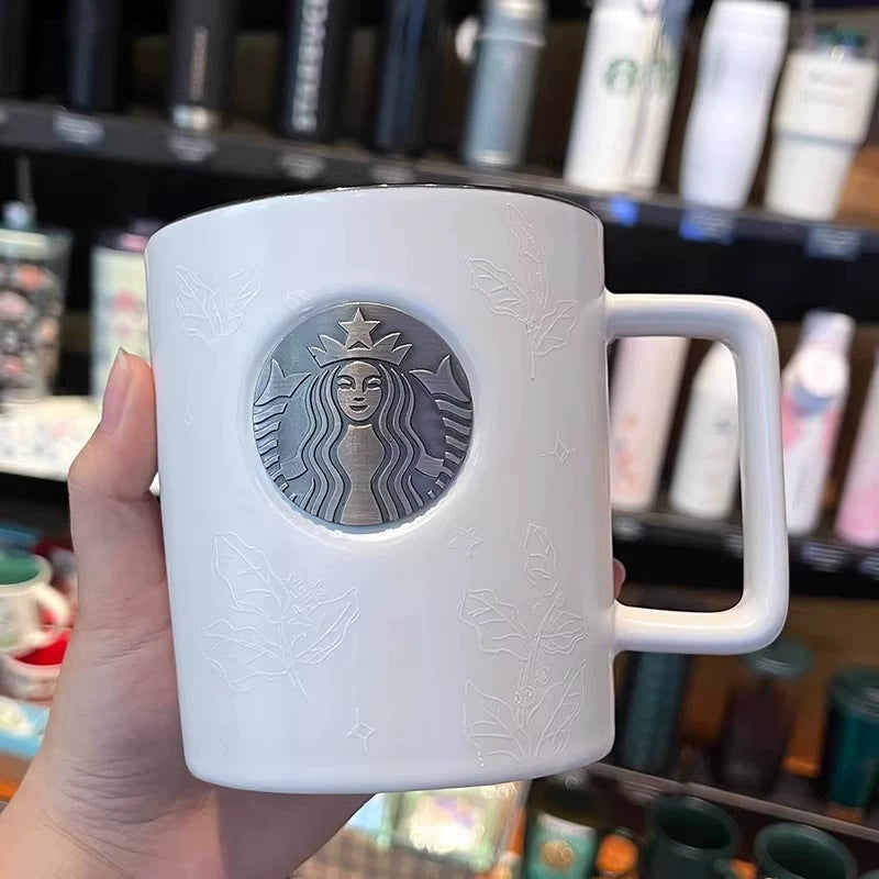 Taza de cerámica con diseño ilustrado y tapa 355 ml