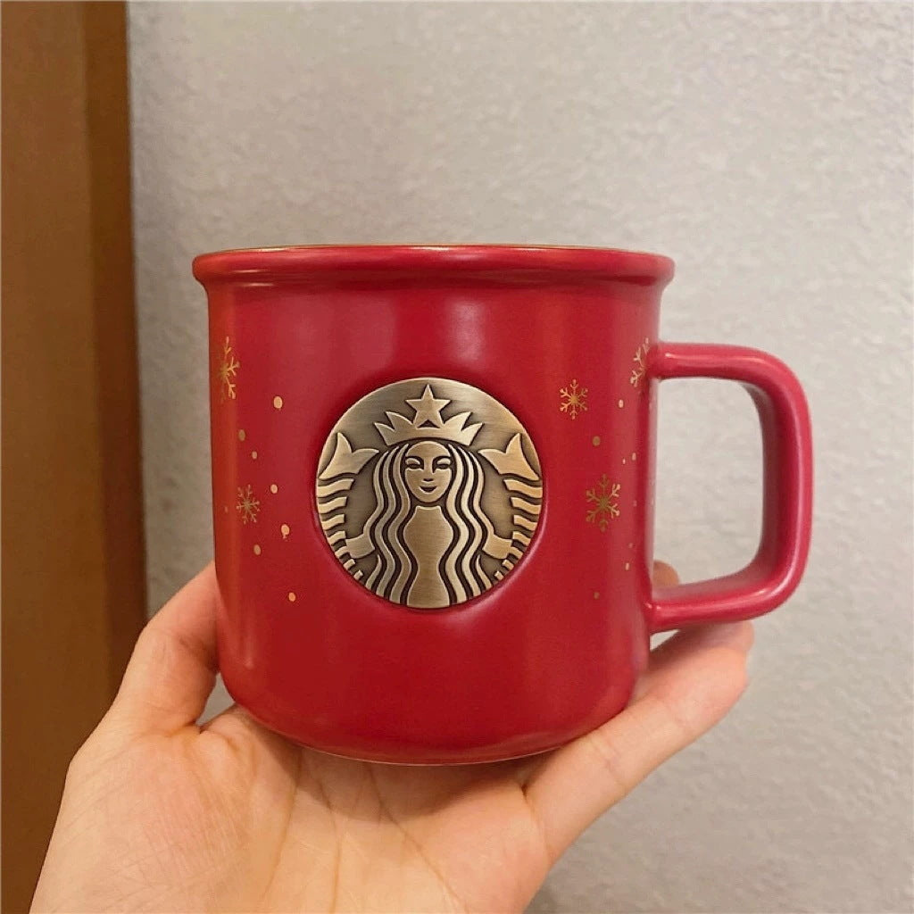 Taza de cerámica con diseño ilustrado y tapa 355 ml