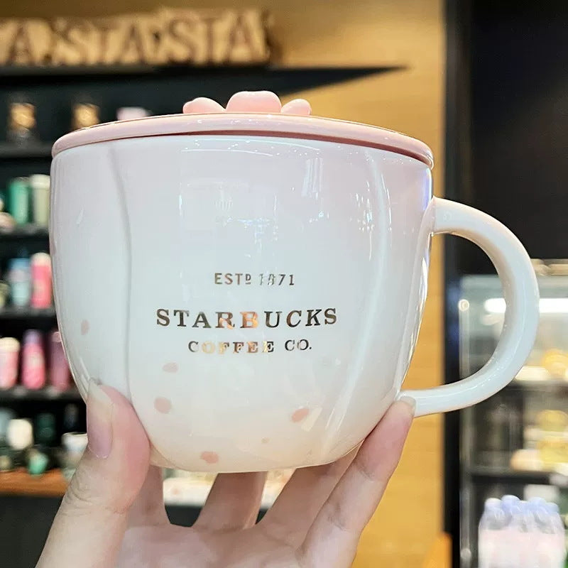 Taza de cerámica con diseño ilustrado y tapa 355 ml