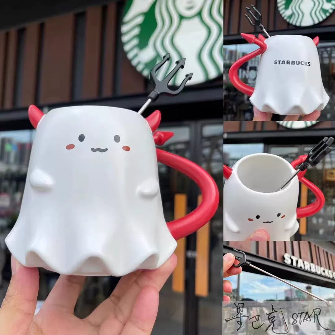 Taza de cerámica con diseño ilustrado y tapa 355 ml