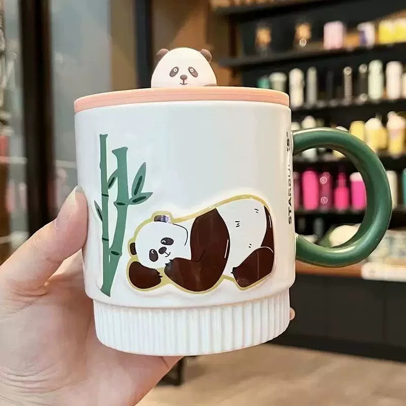 Taza de cerámica con diseño ilustrado y tapa 355 ml