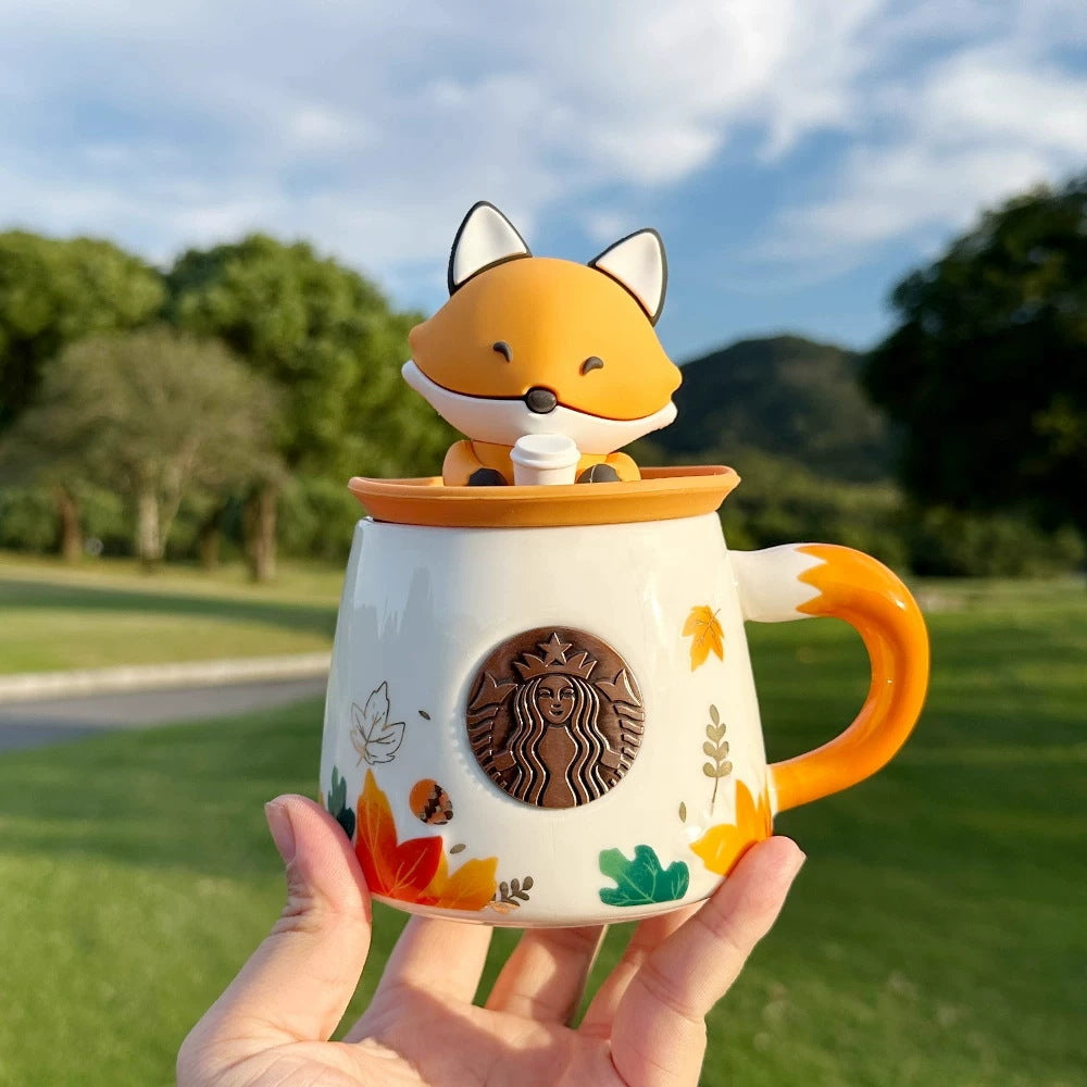 Taza de cerámica con diseño ilustrado y tapa 355 ml