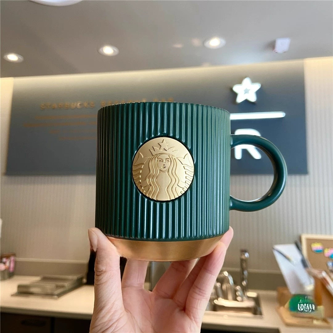 Taza de cerámica con diseño ilustrado y tapa 355 ml