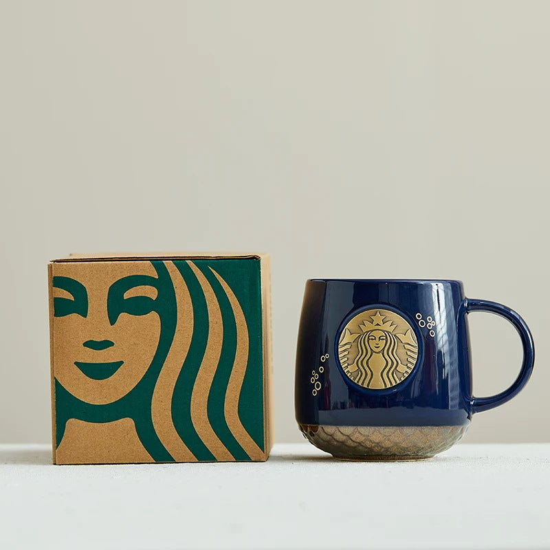 Taza de cerámica con diseño ilustrado y tapa 355 ml