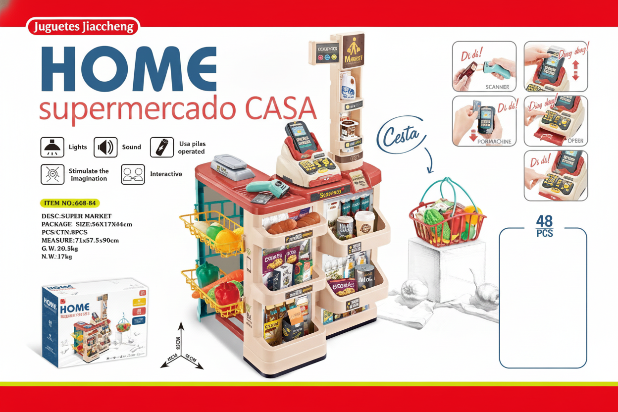 Juguete de supermercado con caja registradora para niños