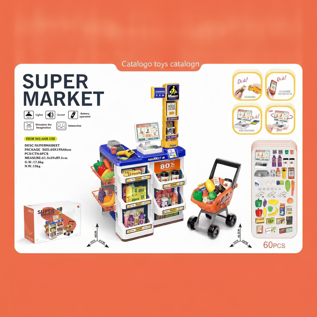 Caja registradora de juguete para niños con supermercado