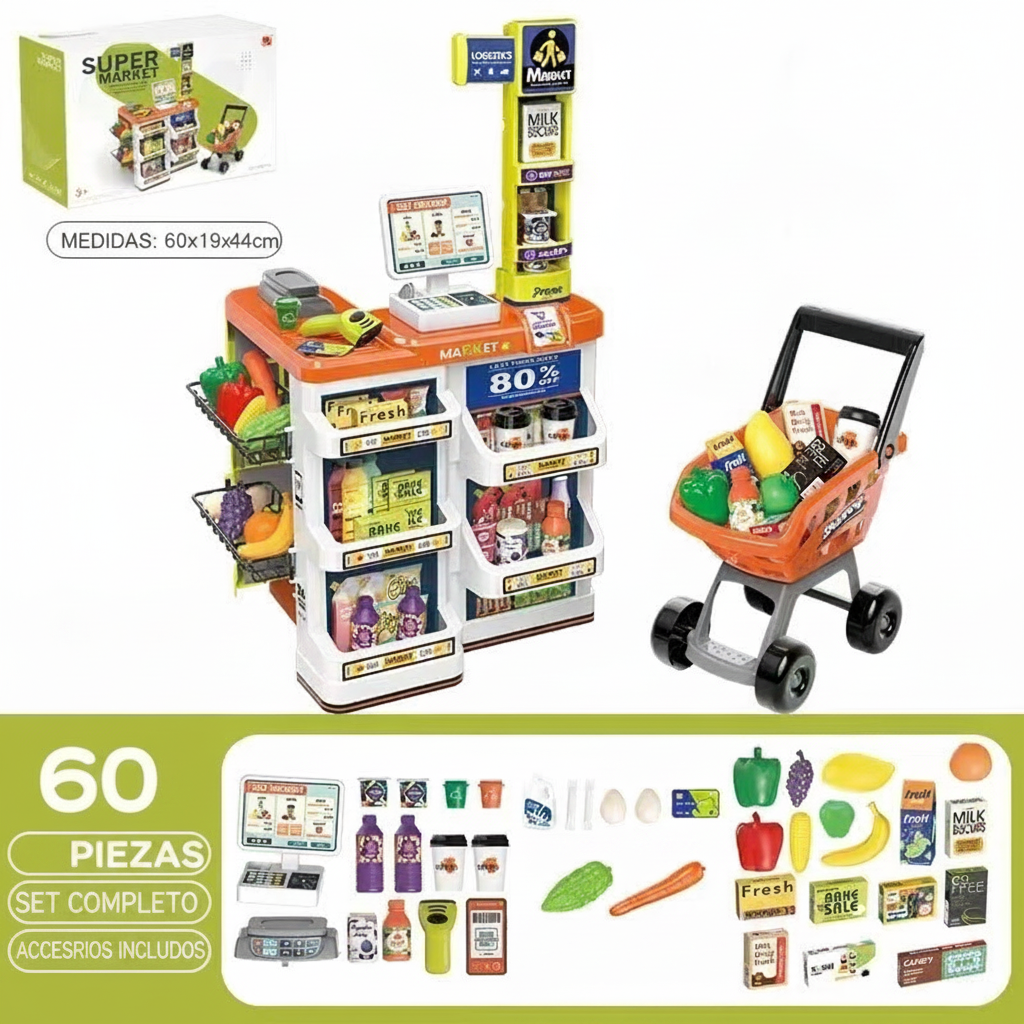 Caja registradora de juguete para niños con supermercado