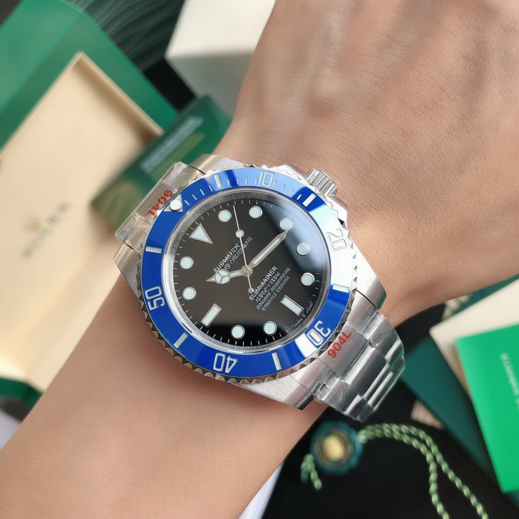Reloj mecánico automático para hombre con bisel verde