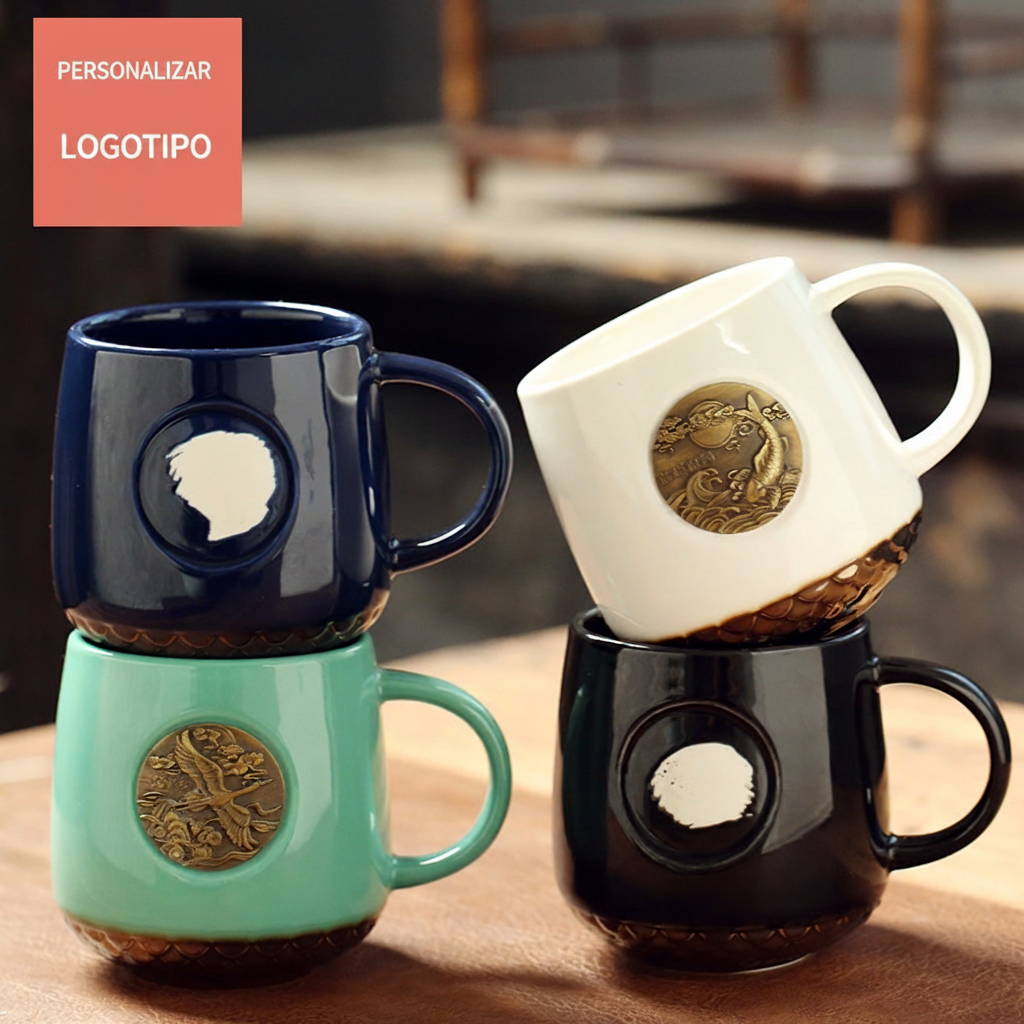 Taza de cerámica con relieve escamas estilo café - 1