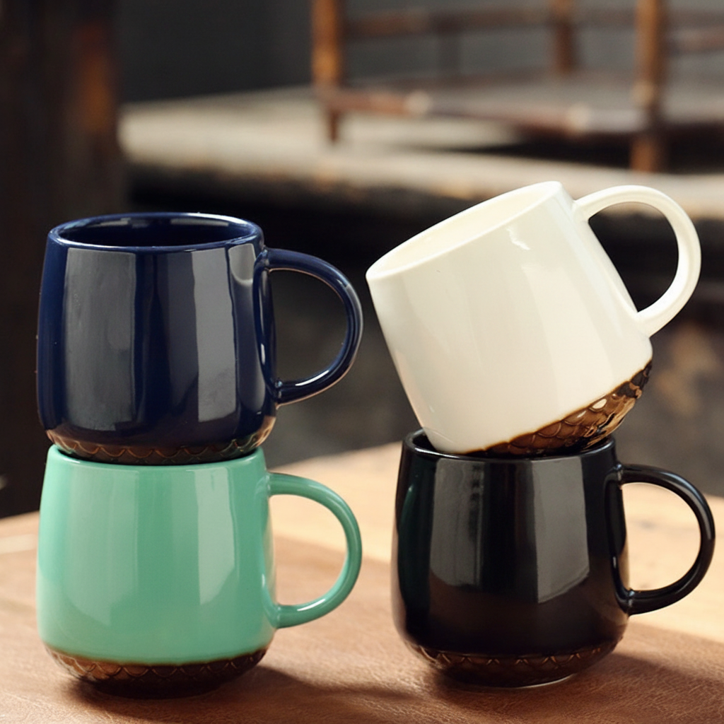 Taza de cerámica con relieve escamas estilo café