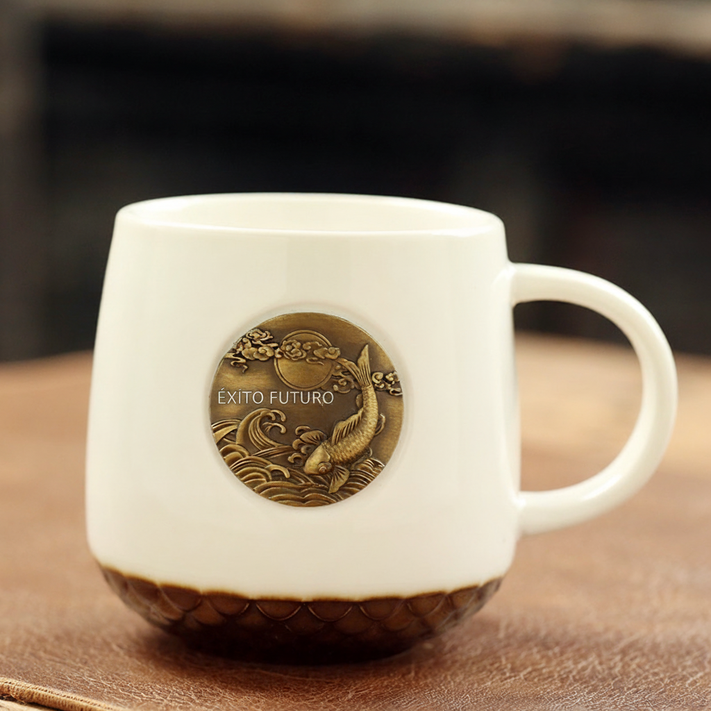 Taza de cerámica con relieve escamas estilo café