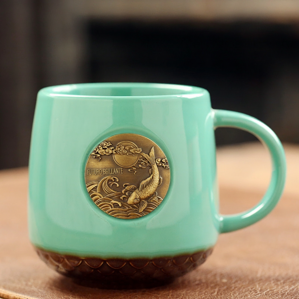 Taza de cerámica con relieve escamas estilo café