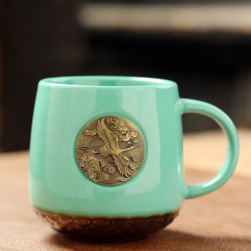 Taza de cerámica con relieve escamas estilo café