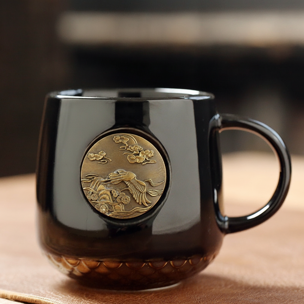 Taza de cerámica con relieve escamas estilo café