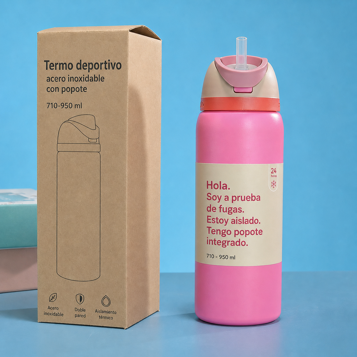 Termo deportivo acero inoxidable con popote 710-950 ml - 9