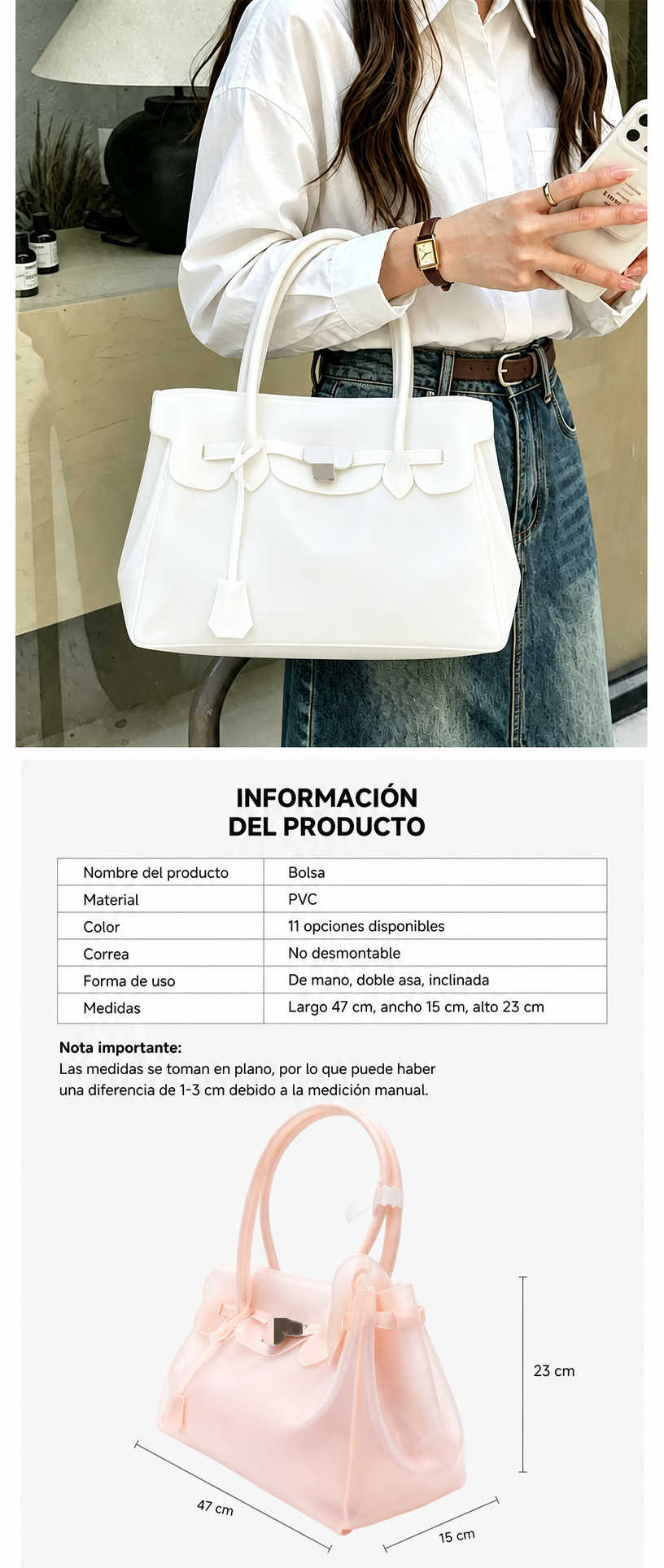 Bolsa Jelly Tote PVC Transparente Gran Capacidad - 11