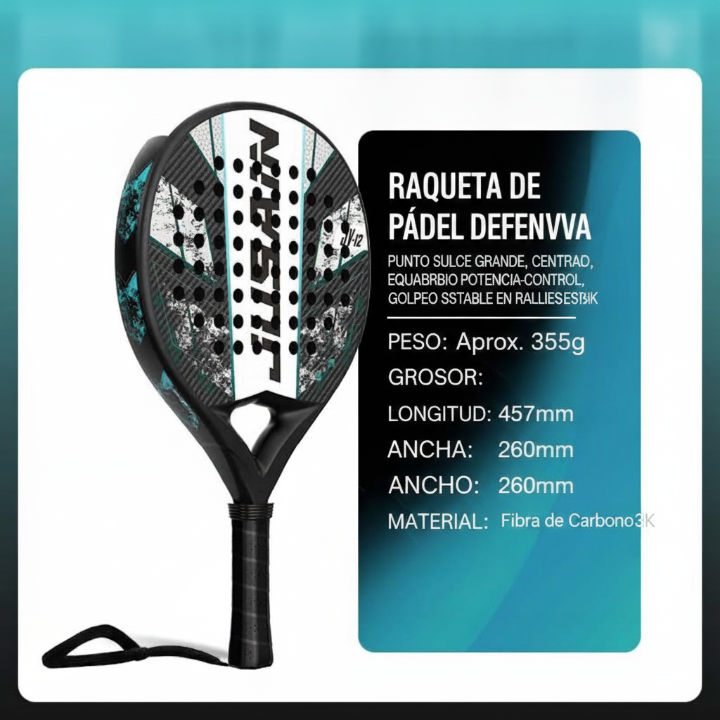 Raqueta de Pádel Profesional Fibra de Carbono 18K