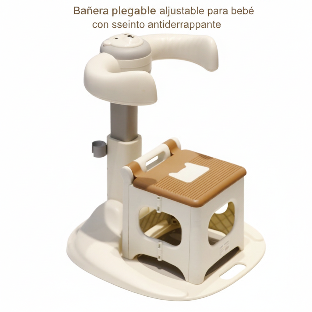 Bañera plegable ajustable para bebé con asiento antiderrapante