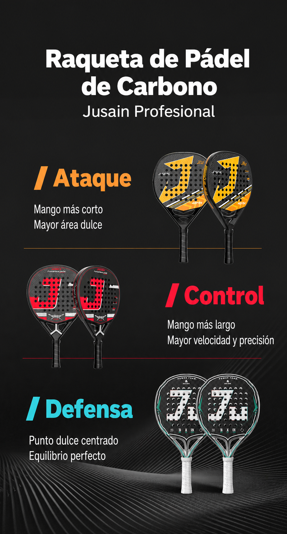 Raqueta de Pádel de Carbono Jusain Profesional - 11