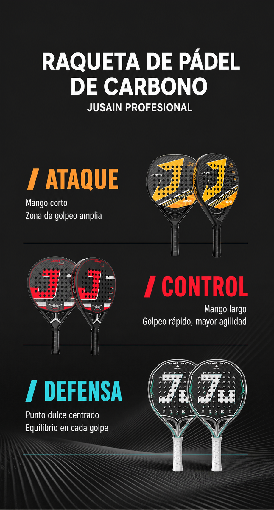 Raqueta de Pádel de Carbono Jusain Profesional - 12