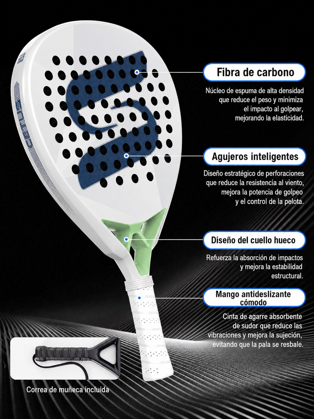 Raqueta de Pádel de Carbono Jusain Profesional - 6