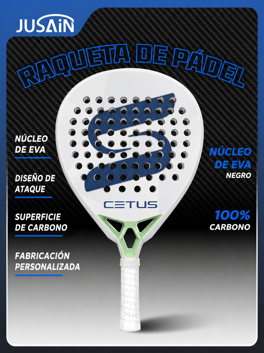Raqueta de Pádel de Carbono Jusain Profesional - 7