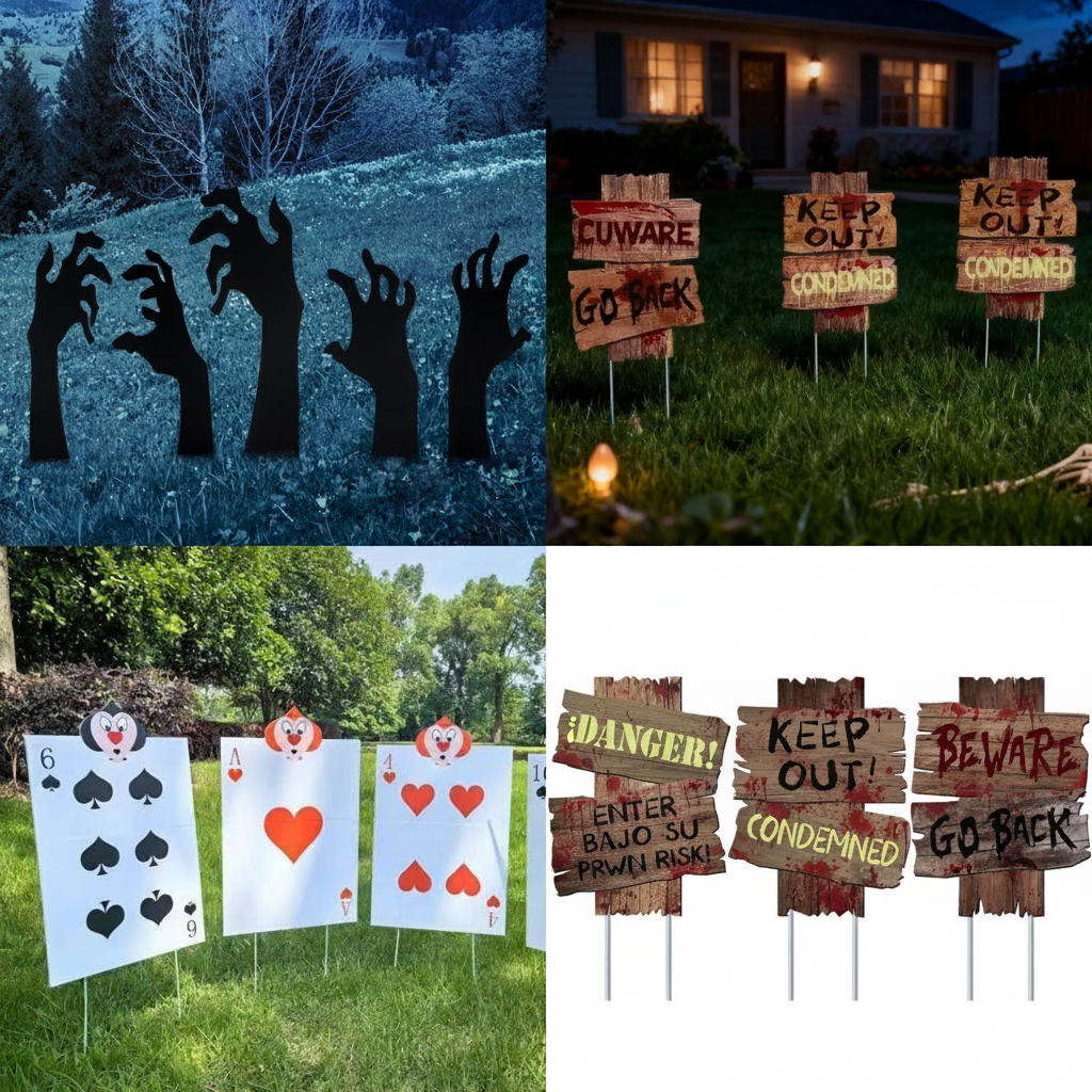 Letreros de Halloween para jardín con estaca decorativa - 1