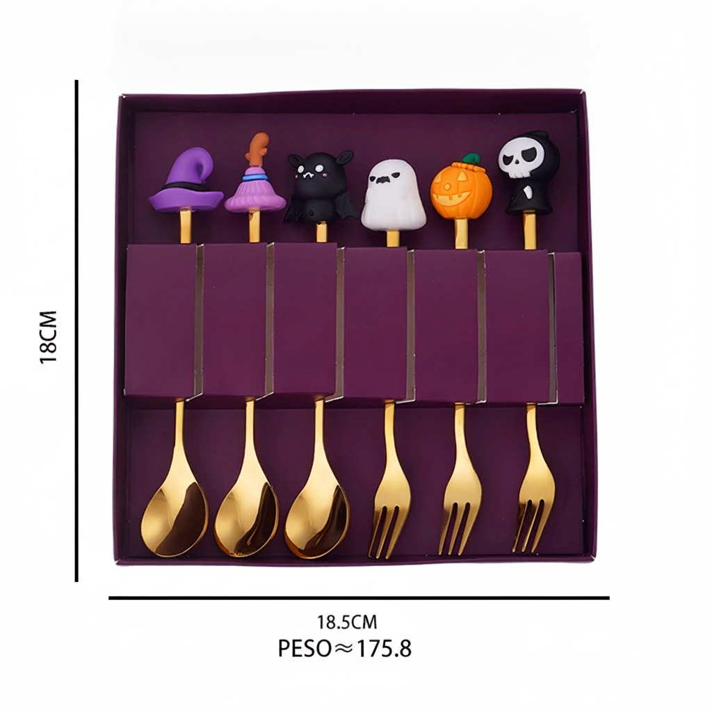 Set de cubiertos Halloween acero inoxidable 4 o 6 piezas