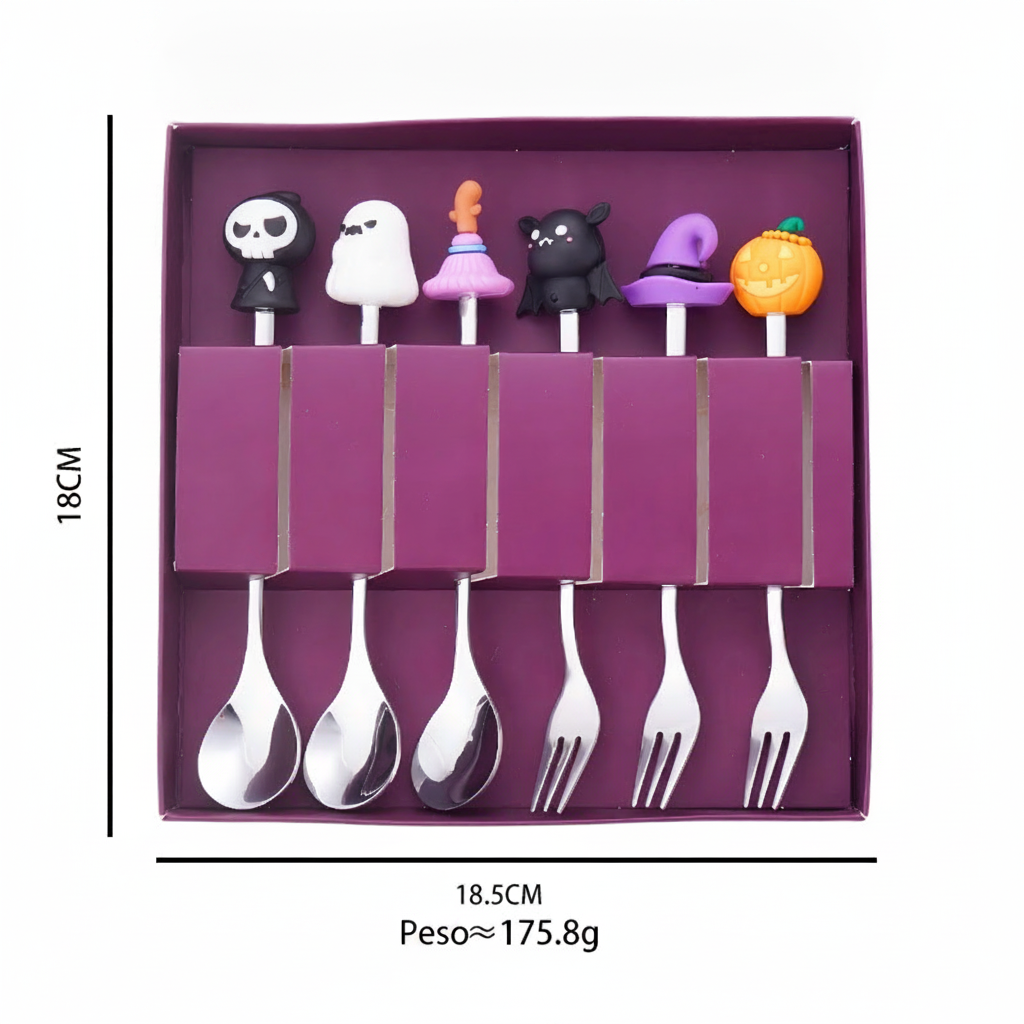 Set de cubiertos Halloween acero inoxidable 4 o 6 piezas