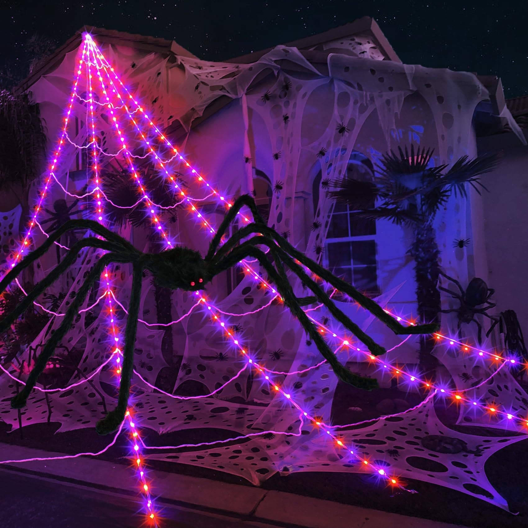 Araña Gigante de Halloween con Luces LED y Telaraña
