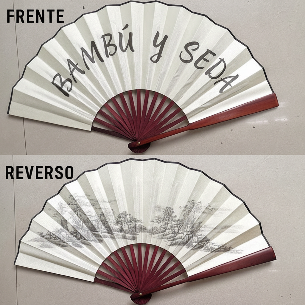 Abanico plegable de bambú y seda estilo oriental 25 cm