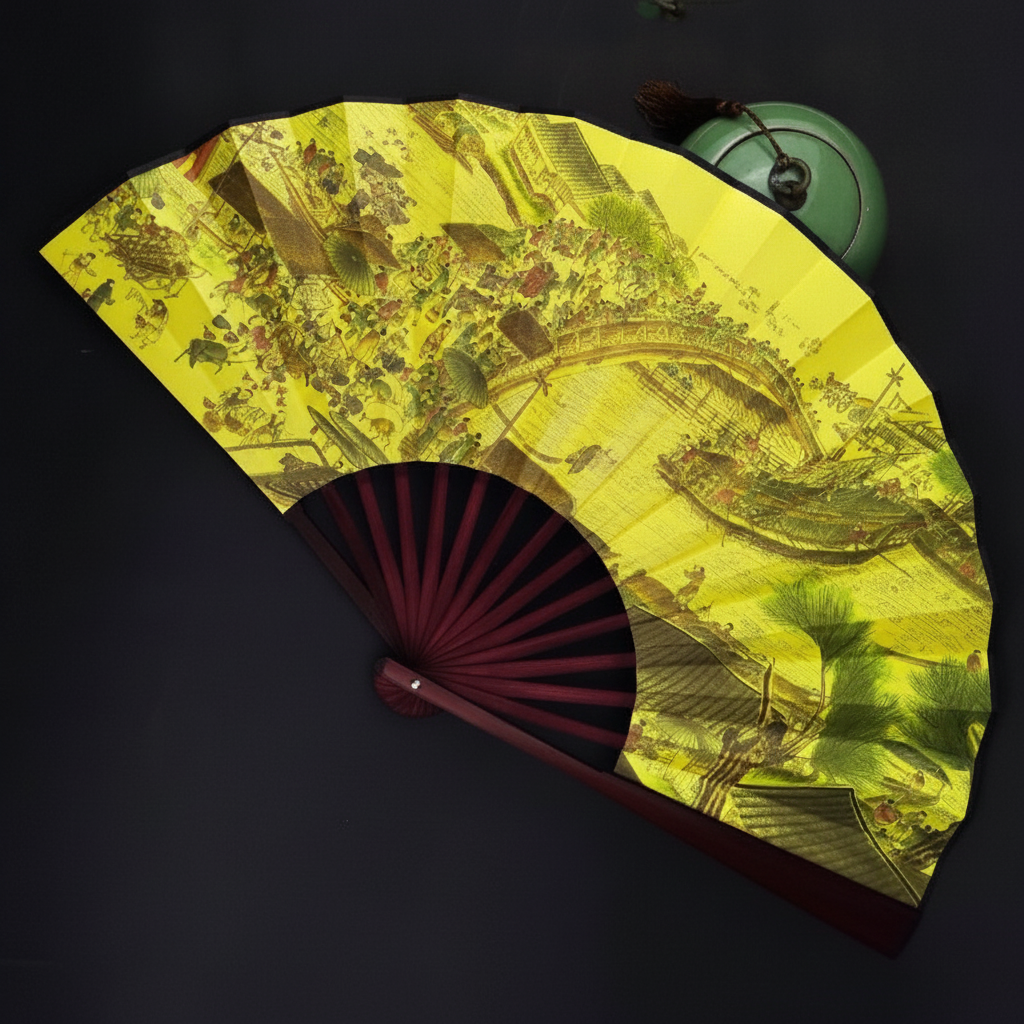 Abanico plegable de bambú y seda estilo oriental 25 cm