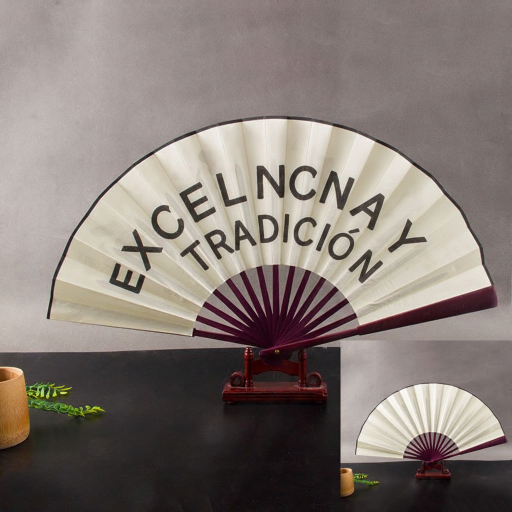Abanico plegable de bambú y seda estilo oriental 25 cm
