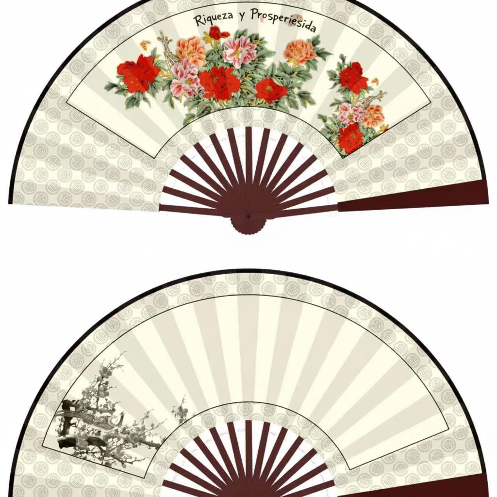 Abanico plegable de bambú y seda estilo oriental 25 cm