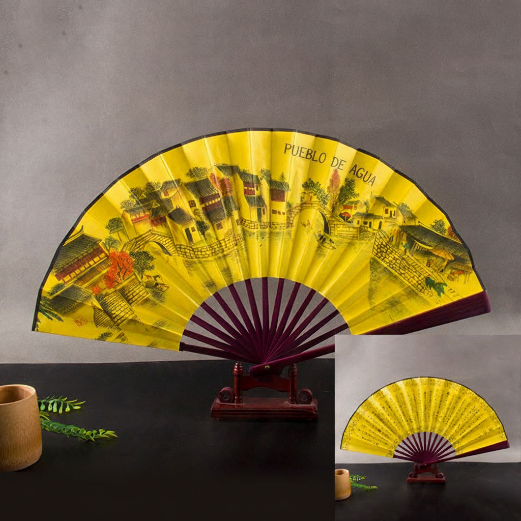 Abanico plegable de bambú y seda estilo oriental 25 cm