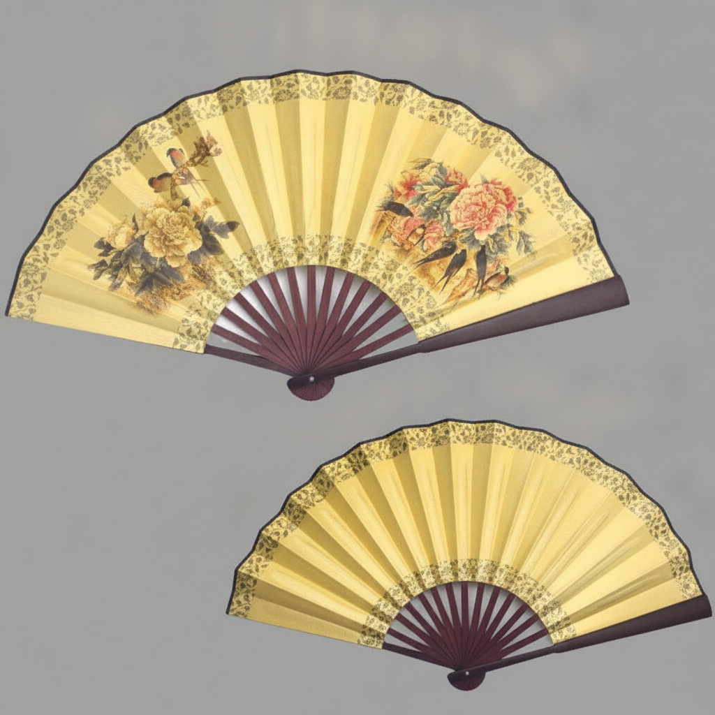 Abanico plegable de bambú y seda estilo oriental 25 cm