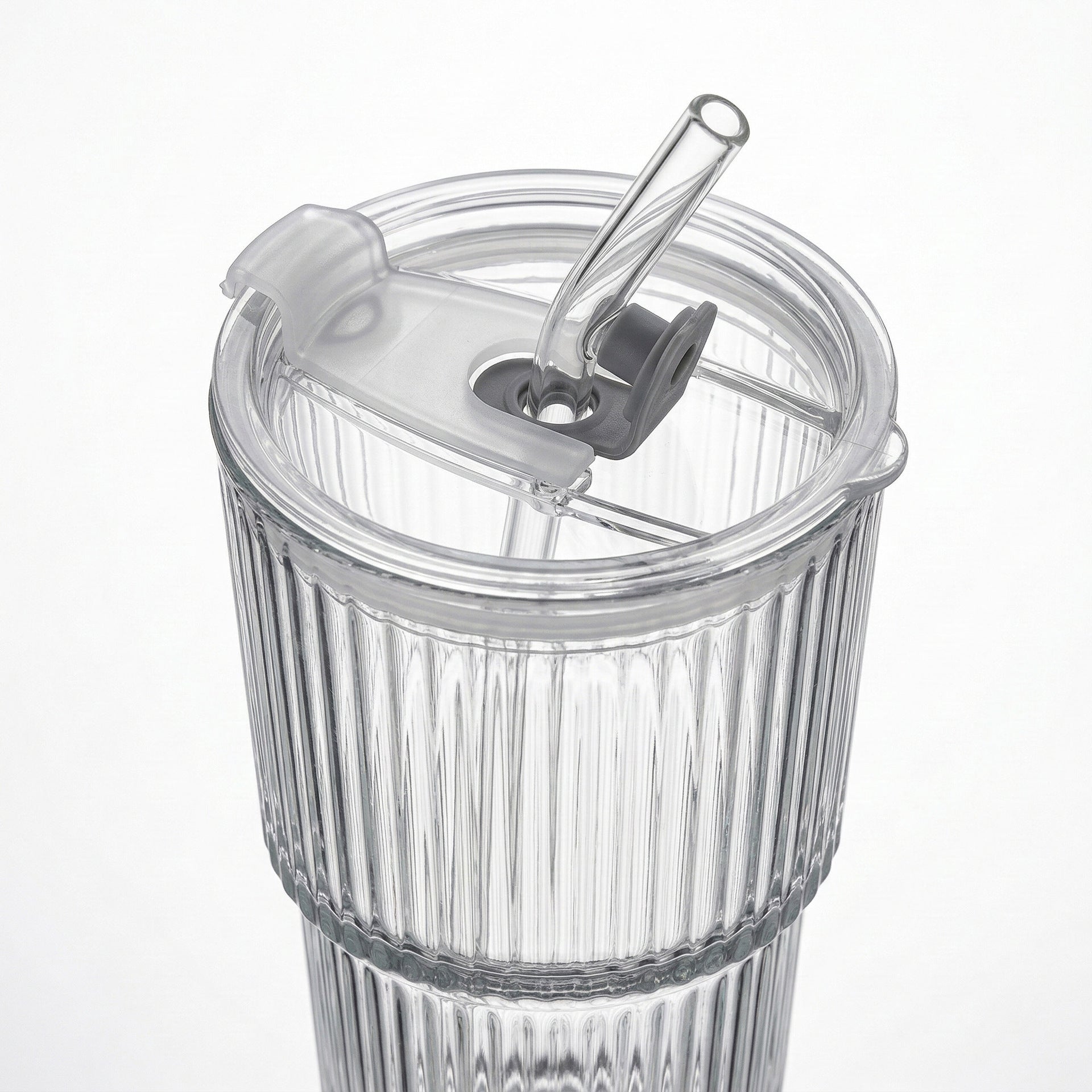 Vaso de vidrio con tapa y popote rayas verticales - 1